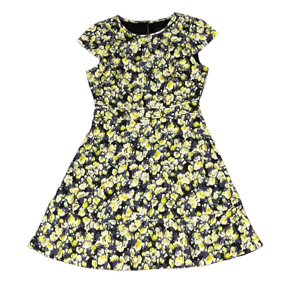 J. Crew Black Mini Dress with Yellow Floral Print